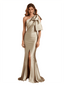 Elegant One Shoulder Silky Satin Mermaid Floor-Length Mother Of The Bride Dresses Side Slit
