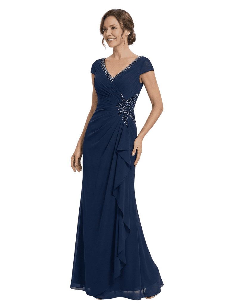 Elegant Cap Sleeves Lace Chiffon A-Line Mother of The Bride Dresses