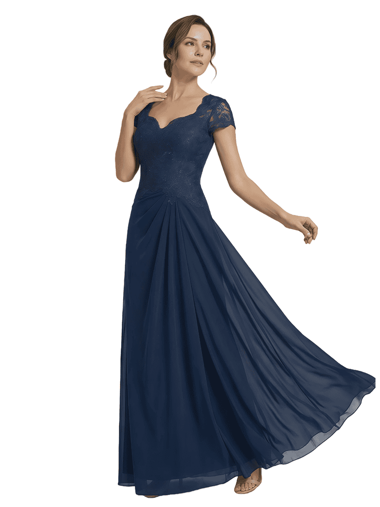 Elegant Cap Sleeve Lace Chiffon A-Line Mother of The Bride Dresses