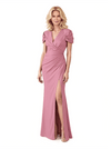 Elegant Soft Satin Short Sleeves Side Slit Mermaid Floor-Length Mother Of The Bride Dresses