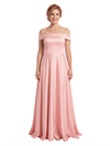 Elegant Off Shoulder Sleeveless Mother of The Bride Dress Satin A-Line Maxi Gown with Timeless Structured Bodice