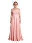 Elegant Off Shoulder Sleeveless Mother of The Bride Dress Satin A-Line Maxi Gown with Timeless Structured Bodice