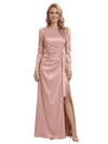 Chic Satin Jewel Mother Of The Groom Dress Long Sleeve Side Slit Mermaid Elegant Evening Gown