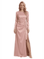 Chic Satin Jewel Mother Of The Groom Dress Long Sleeve Side Slit Mermaid Elegant Evening Gown