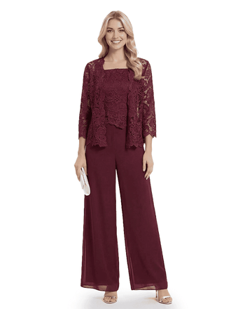 Classy Mother Of The Bride Pantsuit Lace Top Wide Leg Jumpsuit Wedding Guest
