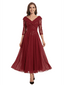 Chicsew Unique V-Neck 3/4 Sleeve Lace Sequin Mother of The Groom Dress Flowy Midi Chiffon Fancy Formal Gown
