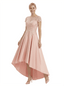 Chicsew Elegant Mother of The Bride Dress Scoop Short Sleeve Lace Satin High-Low A-Line Gown