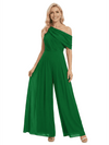 Chicsew Mother of The Bride Jumpsuit Modern One Shoulder Ruched Chiffon Wide Leg Long Outfit Flowy Silhouette
