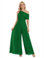 Chicsew Mother of The Bride Jumpsuit Modern One Shoulder Ruched Chiffon Wide Leg Long Outfit Flowy Silhouette