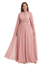 Chicsew Stunning Keyhole Cape Sleeve Sequin Mother of The Bride Dress Long Chiffon Elegant Formal Gown