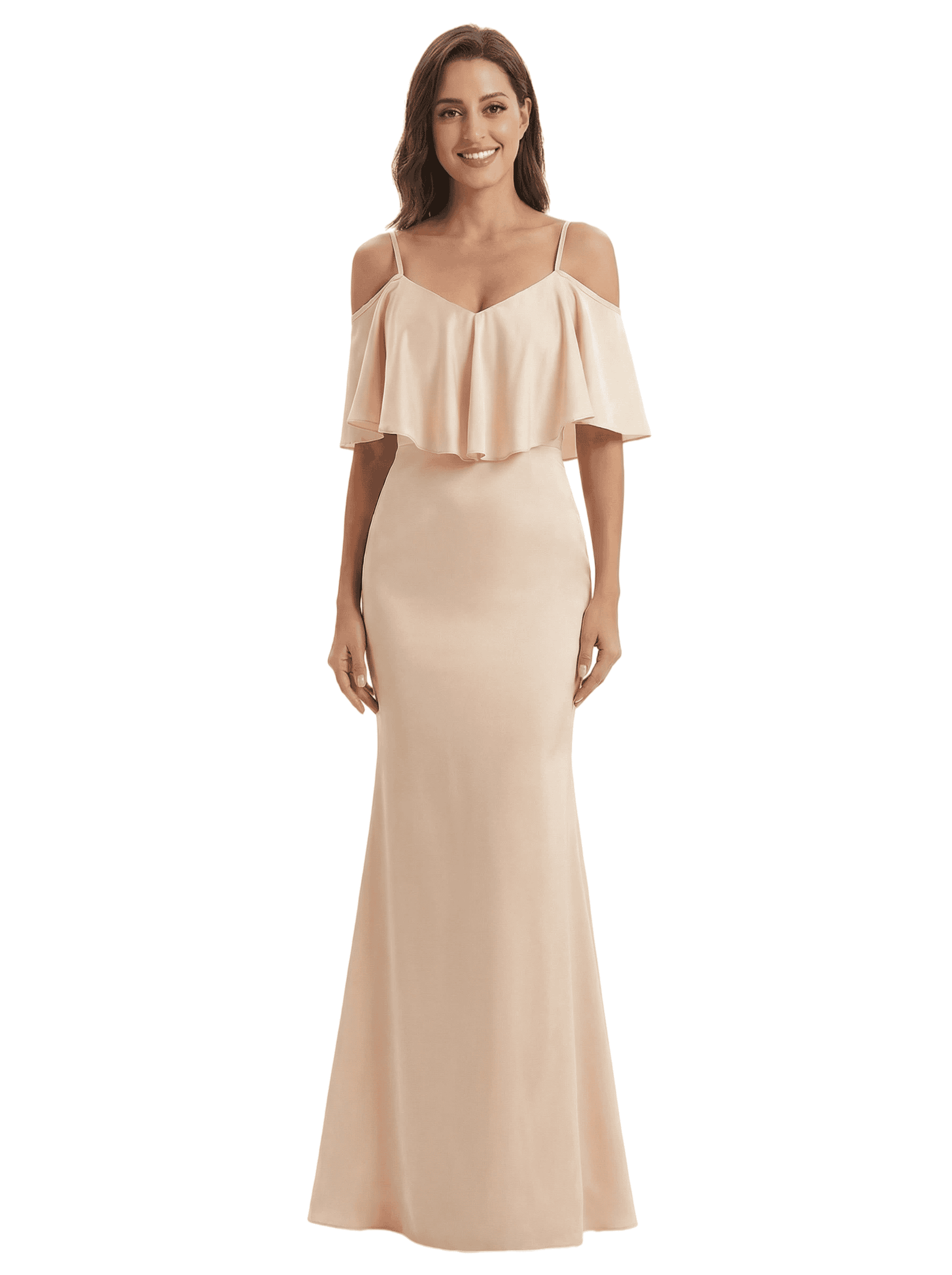 ChicSew Elegant V-neck Cold Shoulder Satin Mermaid Long Formal Dresses For Women