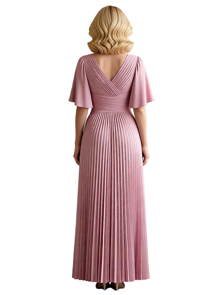 Elegant Flutter Sleeve Pleated Chiffon A-line Long Mother of The Bride Dresses