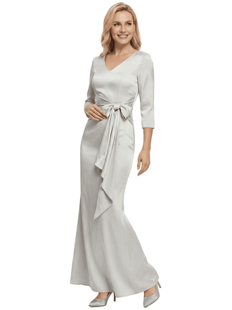 Chicsew Mother of The Bride Dress Elegant V-Neck 3/4 Sleeve Satin Trumpet Maxi Gown