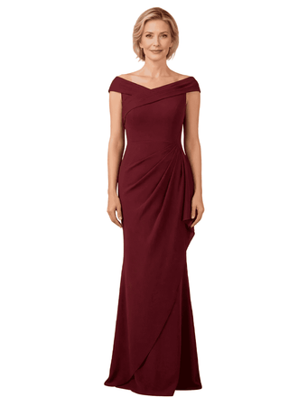 Chicsew Elegant Jersey V-Neck Cap Sleeves Mermaid Mother of The Groom Dress with Ruffle