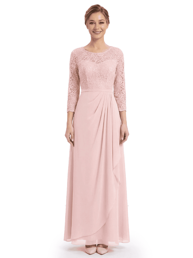 Gorgeous Lace 3/4 Sleeve Mother of The Bride Dress Elegant Maxi Chiffon Gown