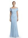 Mother of The Groom Gown Off Shoulder Short Sleeve Fitted Floor-Length Beaded Trim Classy Modern Formal Evening Dress