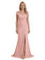 Glam Off Shoulder Sleeveless Mother of The Bride Dress Crepe Side Slit Mermaid Maxi Gown
