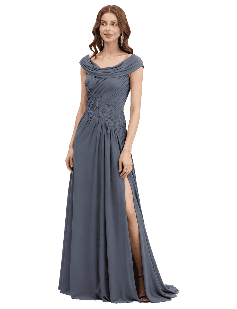 Casual Chiffon Off Shoulder Sleeveless A-Line Long Mother of The Bride Dresses Side Slit