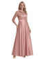 Chic 3/4 Sleeves Mother Of The Bride Dress Maxi A-Line Satin Gown with Lace