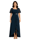 Elegant Flutter Sleeves Square Neck Chiffon Maxi Mother of The Bride Dresses