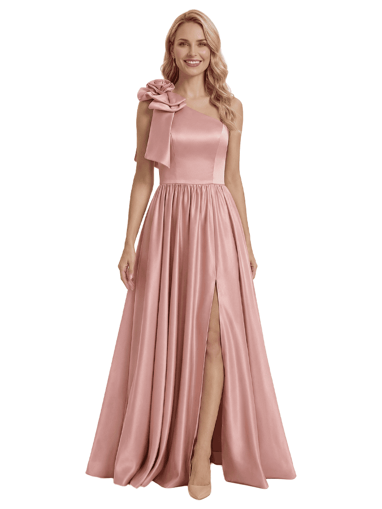 Modern One Shoulder Side Slit A-Line Satin Mother Of The Bride Dress