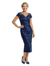 Beautiful Illusion Short Sleeve Mother Of The Bride Dress Lace Sheath Midi Formal Evening Gown