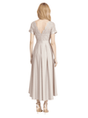 Elegant Short Sleeves V-Neck Lace Satin High Low Midi Mother of the Brides Dresses
