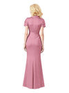 Elegant Soft Satin Short Sleeves Side Slit Mermaid Floor-Length Mother Of The Bride Dresses