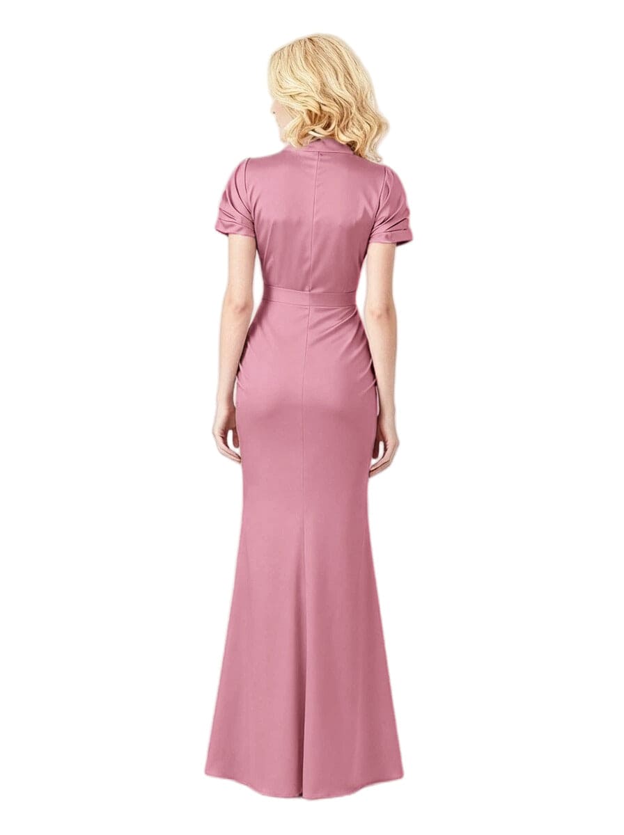 Elegant Soft Satin Short Sleeves Side Slit Mermaid Floor-Length Mother Of The Bride Dresses