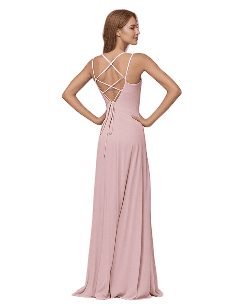 Sexy Spaghetti Straps A-line Chiffon Long Bridesmaid Dresses