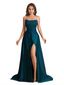 Elegant Silky Satin Strapless Sweetheart A-Line Side Slit Floor Length Bridesmaid Dresses