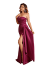 Sexy One Shoulder Mermaid Soft Satin Long Bridesmaid Dresses Side Slit