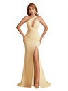 Sexy Silky Satin One Shoulder Mermaid Side Slit Ruched Long Bridesmaid Dresses Online