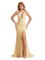 Sexy Silky Satin One Shoulder Mermaid Side Slit Ruched Long Bridesmaid Dresses Online
