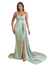 Sexy Mermaid Sweetheart Side Slit Ruched Silky Satin Unique Long Bridesmaid Dresses Online