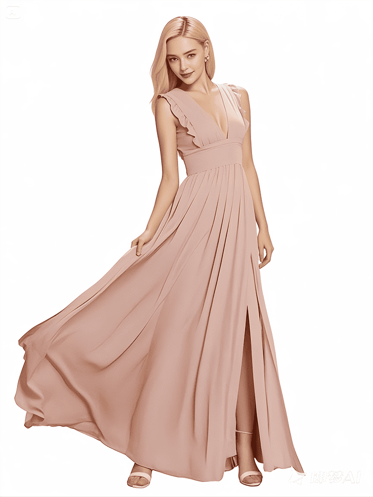 Sexy Deep V-Neck A-line Chiffon Floor Length Bridesmaid Dresses