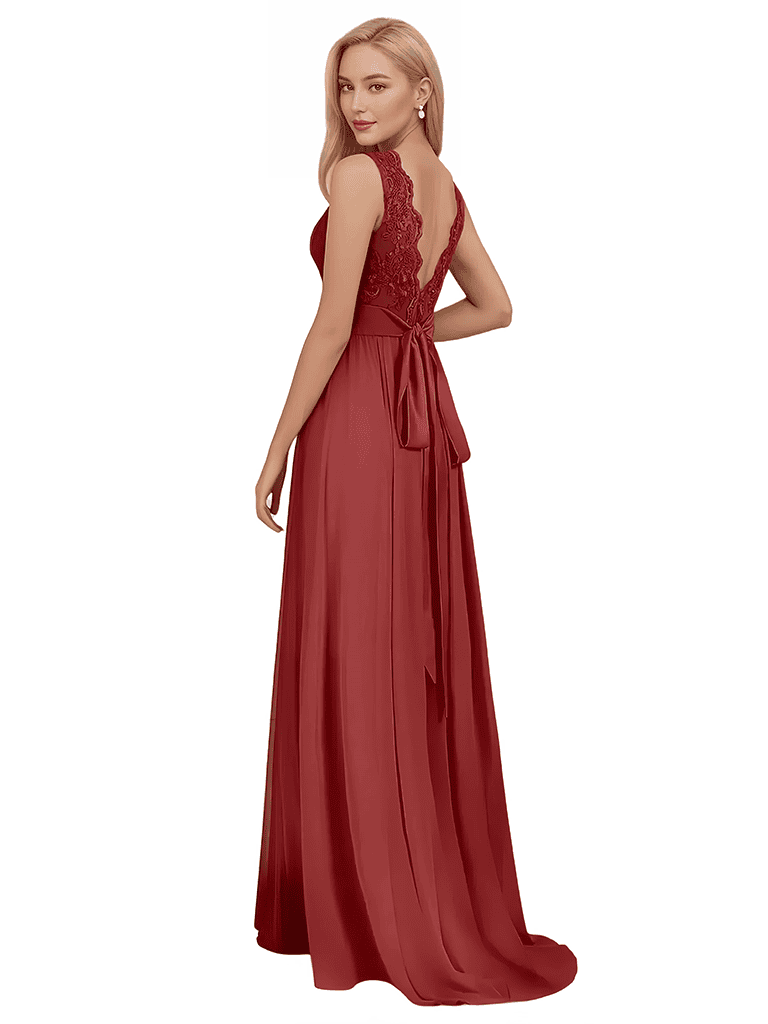 Unique A-line Spaghetti Straps Lace Chiffon Floor-Length Bridesmaid Dresses