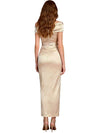 Elegant V-Neck Off Shoulder Ruched Satin Maxi Mother Of The Bride Dresses
