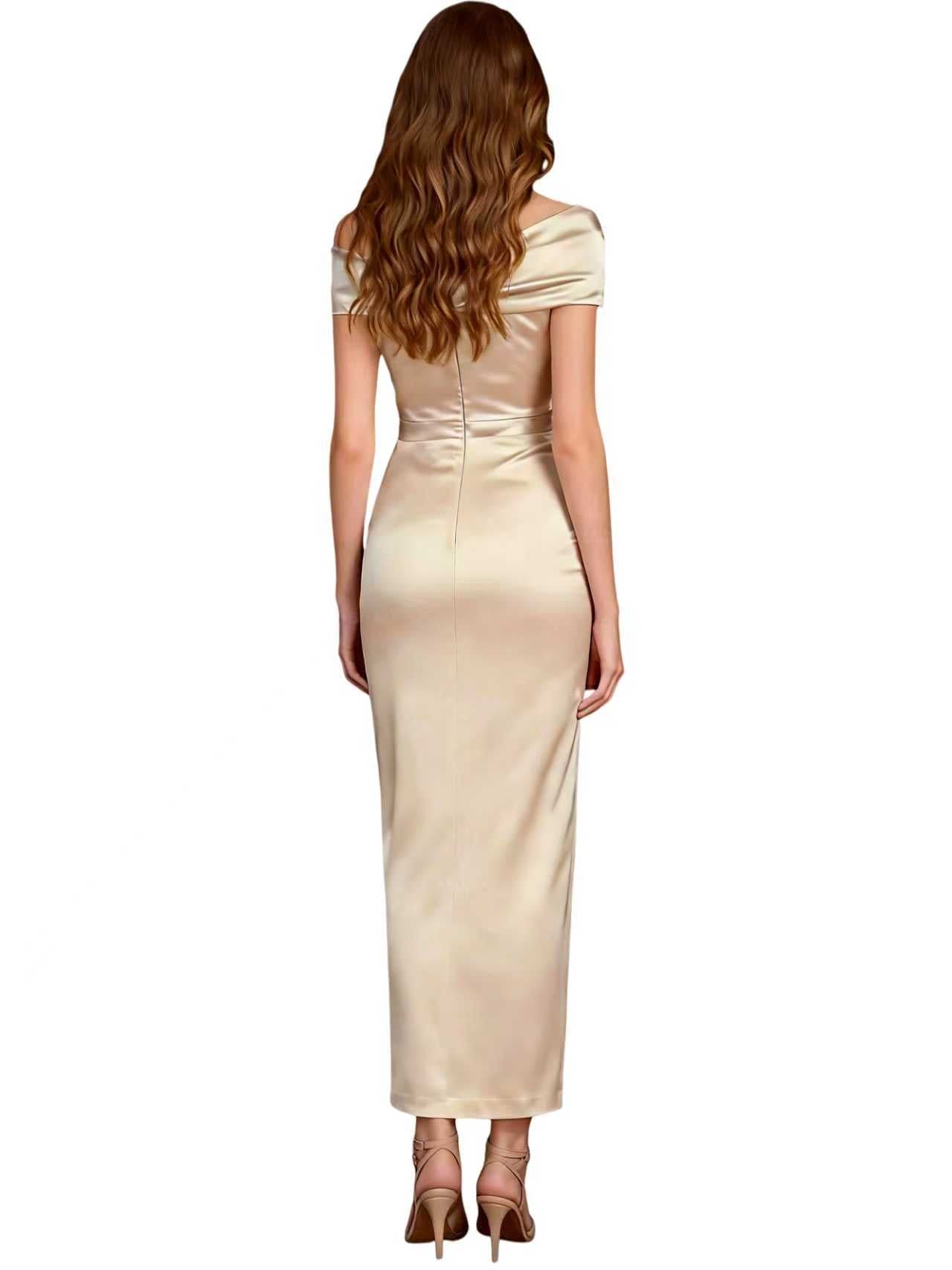 Elegant V-Neck Off Shoulder Ruched Satin Maxi Mother Of The Bride Dresses