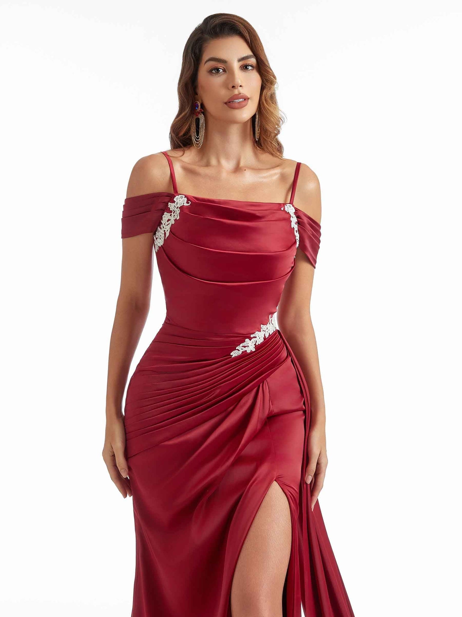 Silky Satin Cold Shoulder Sexy Side Split Mermaid Modern Bidesmaid Dresses With Slit UK