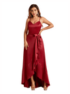 Sexy V-Neck Spaghetti Straps A-Line High Low Soft Satin Long Bridesmaid Dresses