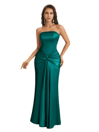 Sexy Sweetheart Strapless Silky Satin Mermaid Long Bridesmaid Dresses Online