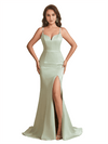 Sexy Silky Satin Spaghetti Straps Mermaid Side Slit Floor Length Bridesmaid Dresses Online