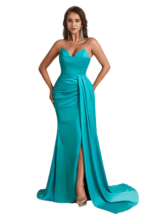 Sexy Sweetheart Mermaid Side Slit Satin Long Bridesmaid Dresses Online