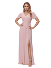 Long V-Neck A-line Chiffon  Bridesmaid Dresses