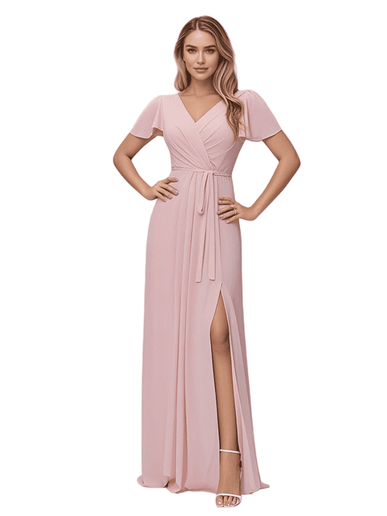 Long V-Neck A-line Chiffon  Bridesmaid Dresses