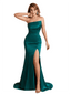 Elegant Silky Satin Asymmetric Mermaid Side Slit Maxi Bridesmaid Dresses Online
