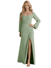 Elegant Long Sleeve Square A-line Chiffon Long Bridesmaid Dresses
