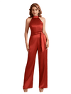 Elegant High Neck Silky Satin Long Women's Pantsuit For Bridesmaids