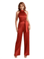 Elegant High Neck Silky Satin Long Women's Pantsuit For Bridesmaids